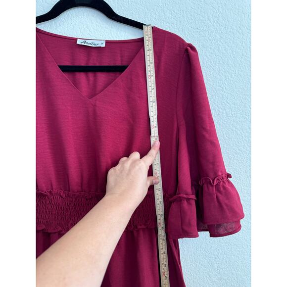 NWOT Women's Red V-Neck Ruffle Boho Cottagecore Dress Medium - Picture 4 of 11